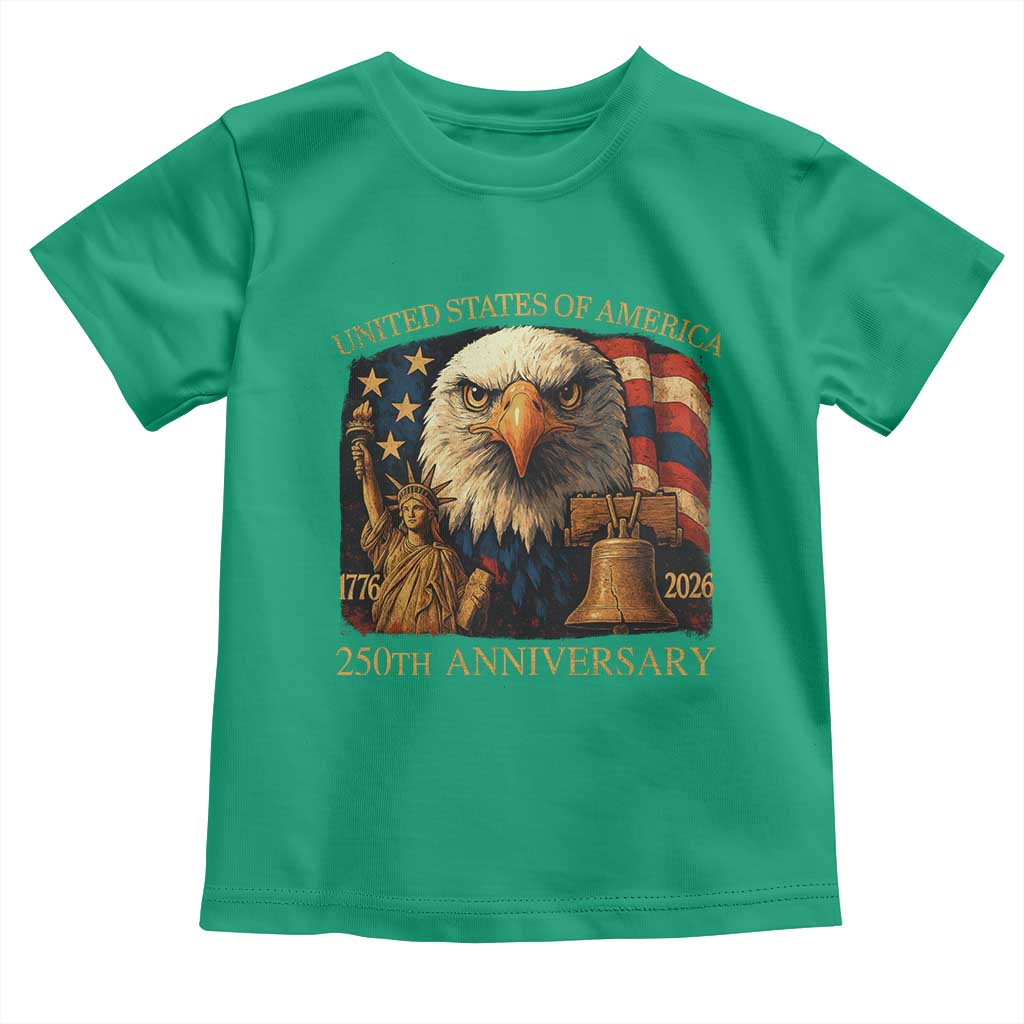 US 250th Anniversary Toddler T Shirt Retro Bald Eagle American Flag Patriotic Veterans TS10 Irish Green Print Your Wear