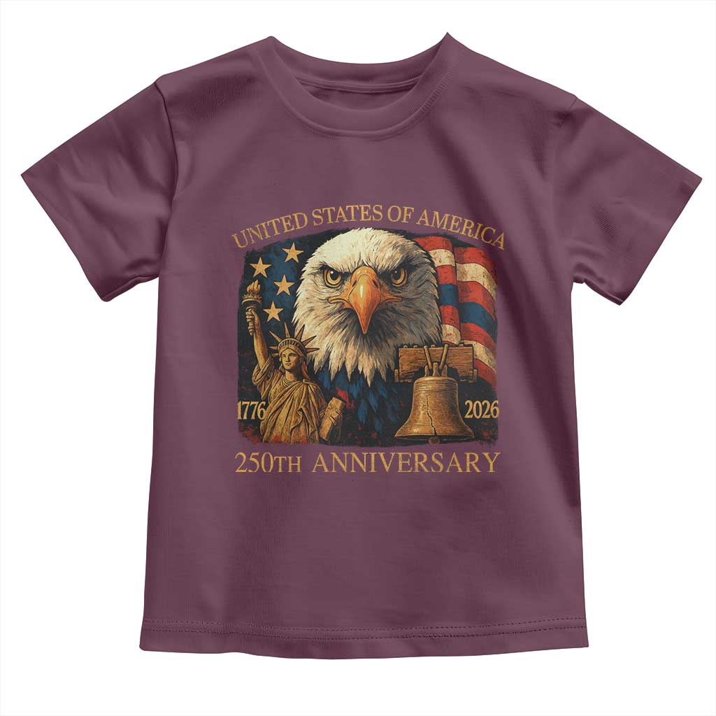 US 250th Anniversary Toddler T Shirt Retro Bald Eagle American Flag Patriotic Veterans TS10 Maroon Print Your Wear