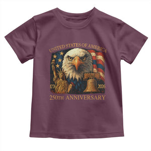 US 250th Anniversary Toddler T Shirt Retro Bald Eagle American Flag Patriotic Veterans TS10 Maroon Print Your Wear