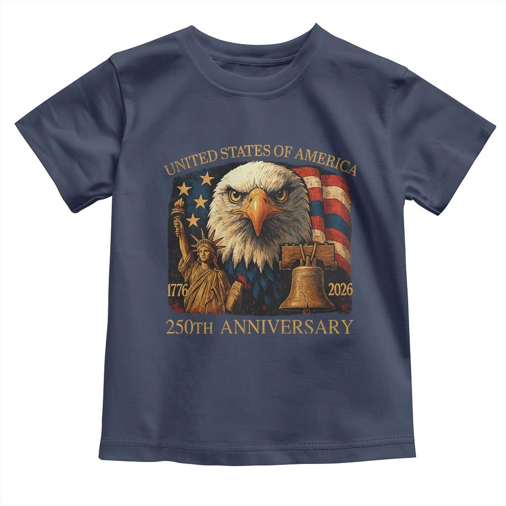US 250th Anniversary Toddler T Shirt Retro Bald Eagle American Flag Patriotic Veterans TS10 Navy Print Your Wear