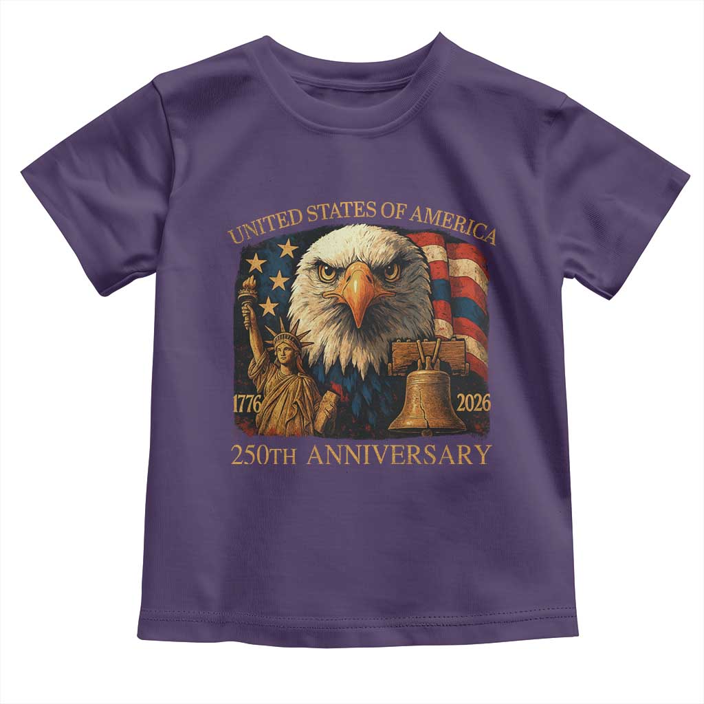 US 250th Anniversary Toddler T Shirt Retro Bald Eagle American Flag Patriotic Veterans TS10 Purple Print Your Wear