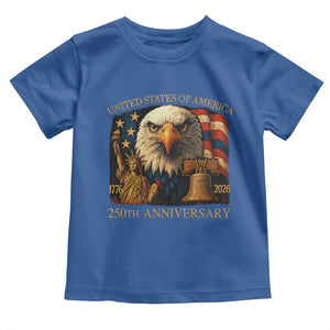 US 250th Anniversary Toddler T Shirt Retro Bald Eagle American Flag Patriotic Veterans TS10 Royal Blue Print Your Wear