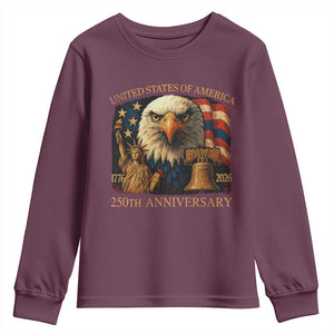 US 250th Anniversary Youth Sweatshirt Retro Bald Eagle American Flag Patriotic Veterans TS10 Maroon Print Your Wear
