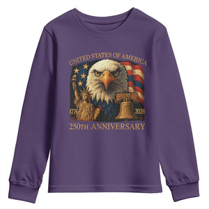 US 250th Anniversary Youth Sweatshirt Retro Bald Eagle American Flag Patriotic Veterans TS10 Purple Print Your Wear