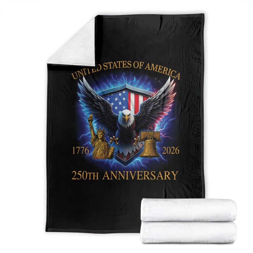 250 Years America Flag Throw Blanket Eagle 250th Anniversary USA Patriotic 1776 2026 TS10 Black Print Your Wear