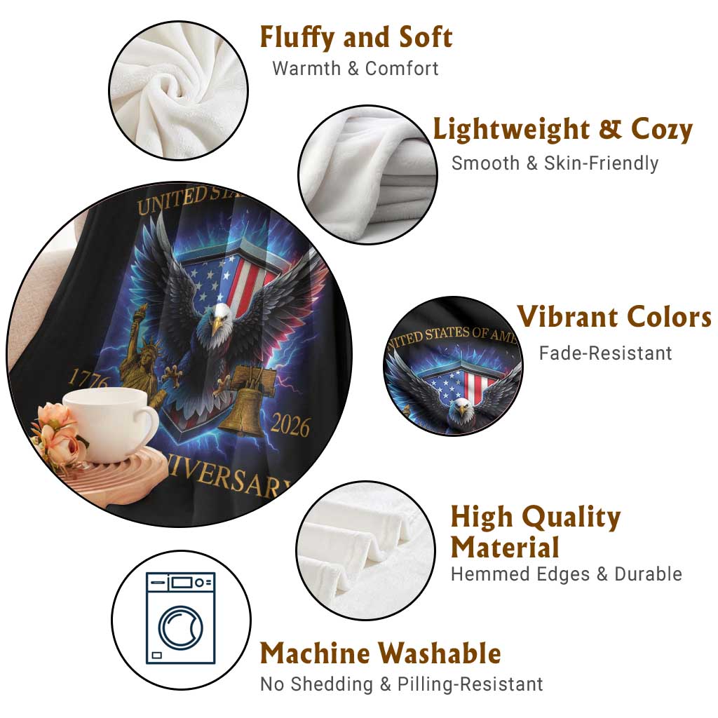 250 Years America Flag Throw Blanket Eagle 250th Anniversary USA Patriotic 1776 2026 TS10 Print Your Wear