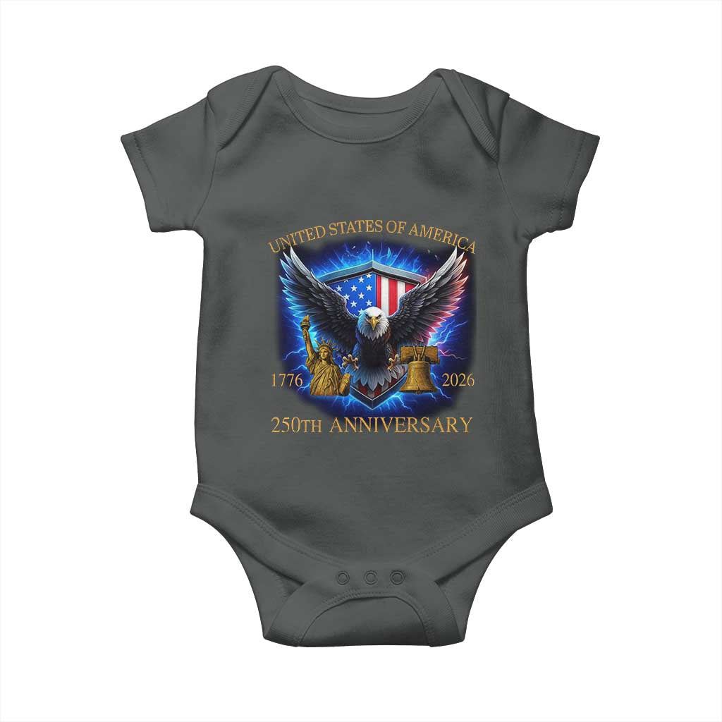 250 Years America Flag Baby Onesie Eagle 250th Anniversary USA Patriotic 1776 2026 TS10 Dark Heather Print Your Wear