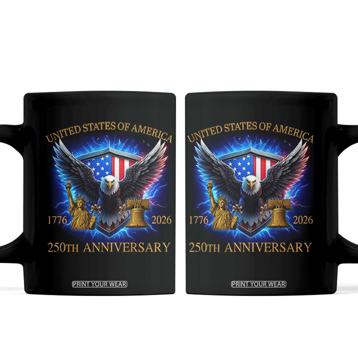 250 Years America Flag Coffee Mug Eagle 250th Anniversary USA Patriotic 1776 2026 TS10 Black Print Your Wear