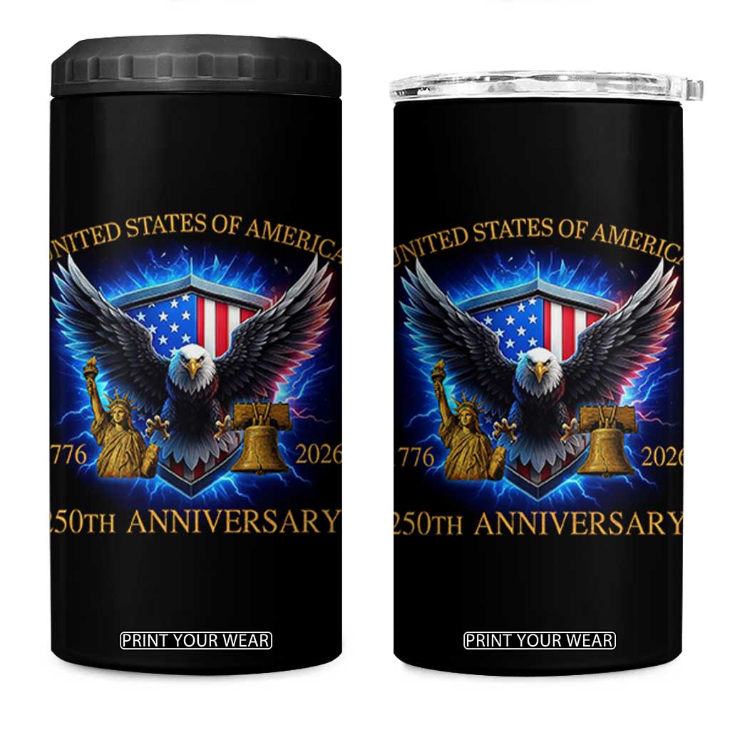 250 Years America Flag 4 in 1 Can Cooler Tumbler Eagle 250th Anniversary USA Patriotic 1776 2026 TS10 One Size: 16 oz Black Print Your Wear