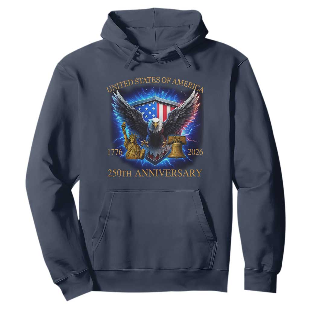 250 Years America Flag Hoodie Eagle 250th Anniversary USA Patriotic 1776 2026 TS10 Navy Print Your Wear