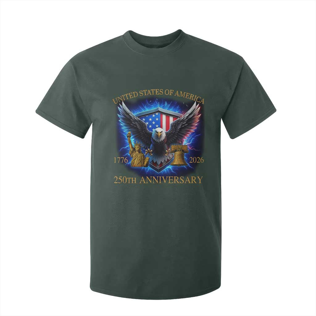 250 Years America Flag T Shirt For Kid Eagle 250th Anniversary USA Patriotic 1776 2026 TS10 Dark Forest Green Print Your Wear