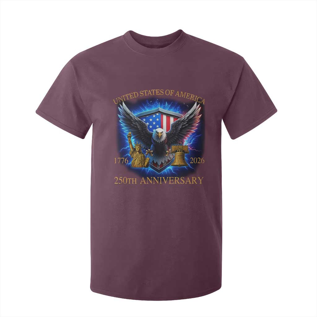 250 Years America Flag T Shirt For Kid Eagle 250th Anniversary USA Patriotic 1776 2026 TS10 Maroon Print Your Wear