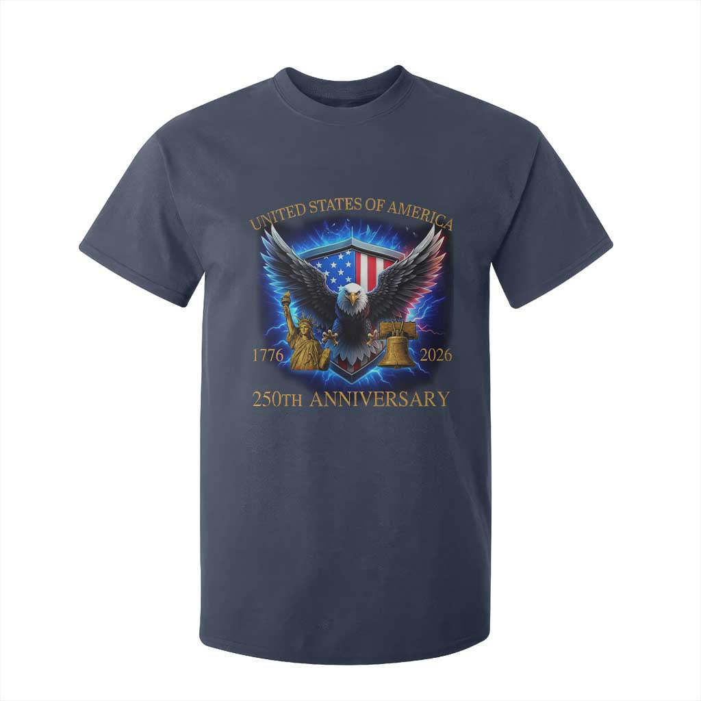 250 Years America Flag T Shirt For Kid Eagle 250th Anniversary USA Patriotic 1776 2026 TS10 Navy Print Your Wear