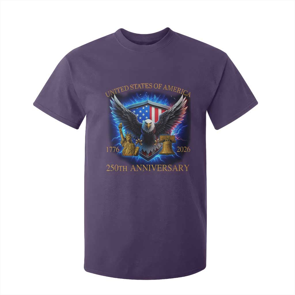 250 Years America Flag T Shirt For Kid Eagle 250th Anniversary USA Patriotic 1776 2026 TS10 Purple Print Your Wear