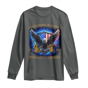 250 Years America Flag Long Sleeve Shirt Eagle 250th Anniversary USA Patriotic 1776 2026 TS10 Dark Heather Print Your Wear