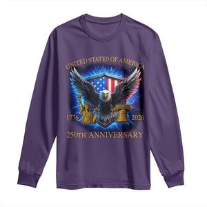 250 Years America Flag Long Sleeve Shirt Eagle 250th Anniversary USA Patriotic 1776 2026 TS10 Purple Print Your Wear