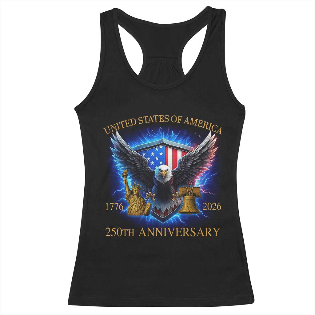 250 Years America Flag Racerback Tank Top Eagle 250th Anniversary USA Patriotic 1776 2026 TS10 Black Print Your Wear