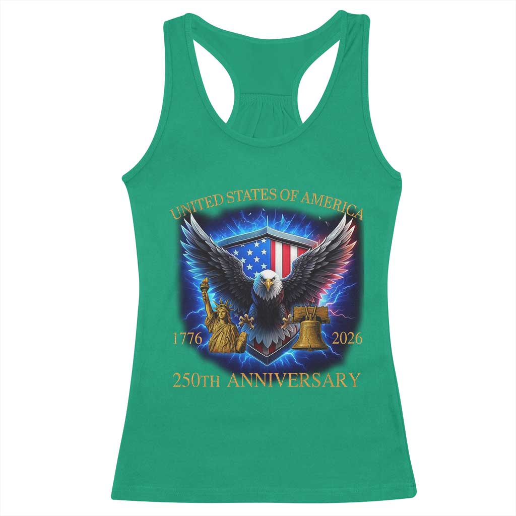 250 Years America Flag Racerback Tank Top Eagle 250th Anniversary USA Patriotic 1776 2026 TS10 Irish Green Print Your Wear