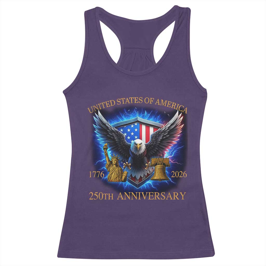 250 Years America Flag Racerback Tank Top Eagle 250th Anniversary USA Patriotic 1776 2026 TS10 Purple Print Your Wear