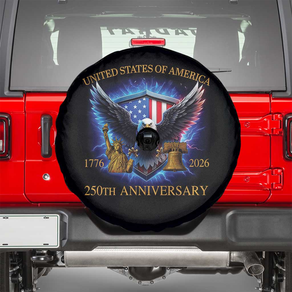 250 Years America Flag Spare Tire Cover Eagle 250th Anniversary USA Patriotic 1776 2026 TS10 Black Print Your Wear