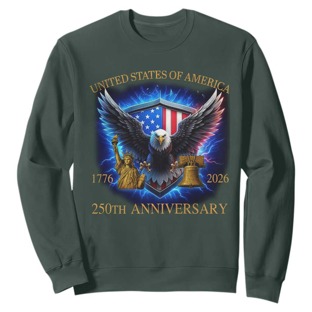 250 Years America Flag Sweatshirt Eagle 250th Anniversary USA Patriotic 1776 2026 TS10 Dark Forest Green Print Your Wear