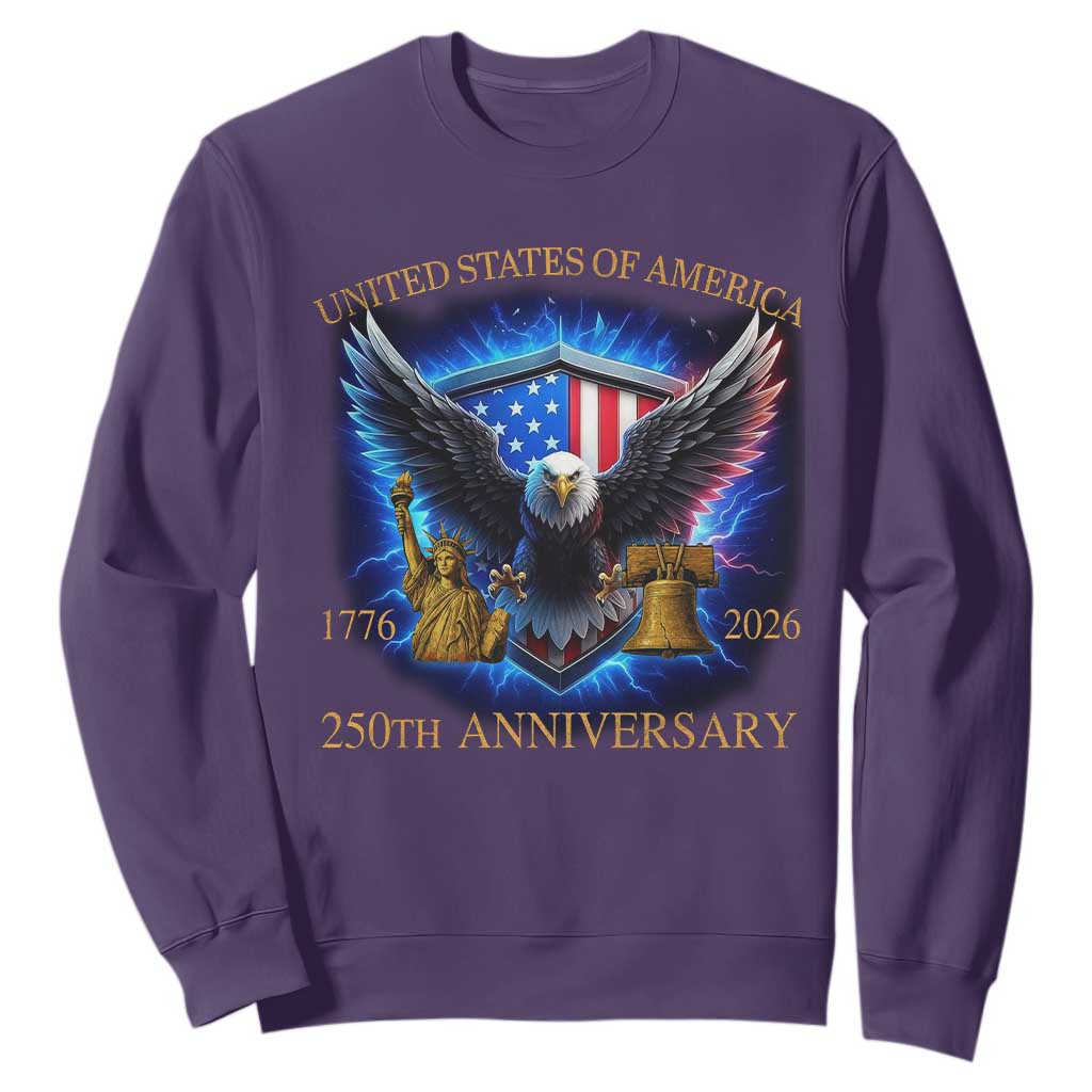 250 Years America Flag Sweatshirt Eagle 250th Anniversary USA Patriotic 1776 2026 TS10 Purple Print Your Wear