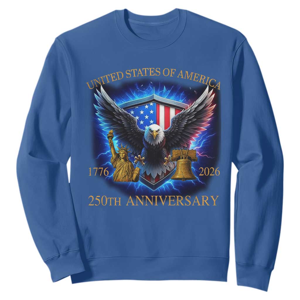 250 Years America Flag Sweatshirt Eagle 250th Anniversary USA Patriotic 1776 2026 TS10 Royal Blue Print Your Wear