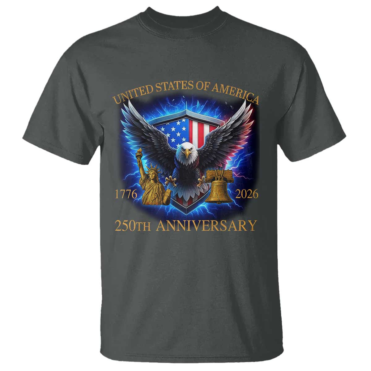 250 Years America Flag T Shirt Eagle 250th Anniversary USA Patriotic 1776 2026 TS10 Dark Heather Print Your Wear