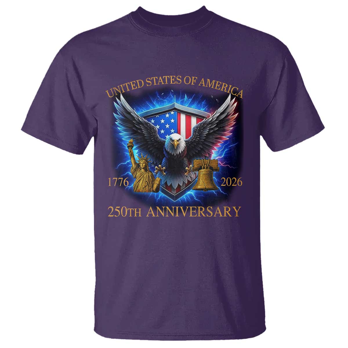 250 Years America Flag T Shirt Eagle 250th Anniversary USA Patriotic 1776 2026 TS10 Purple Print Your Wear