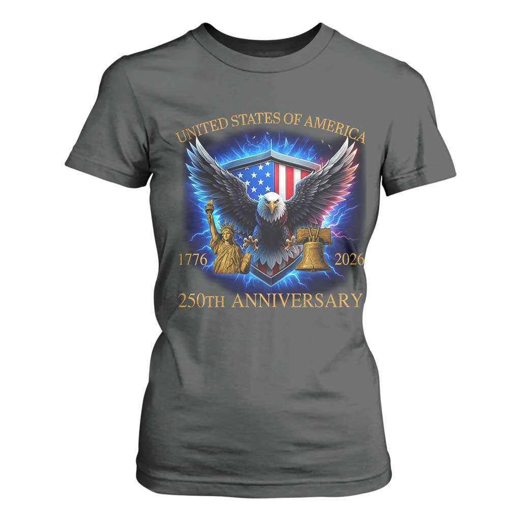 250 Years America Flag T Shirt For Women Eagle 250th Anniversary USA Patriotic 1776 2026 TS10 Dark Heather Print Your Wear