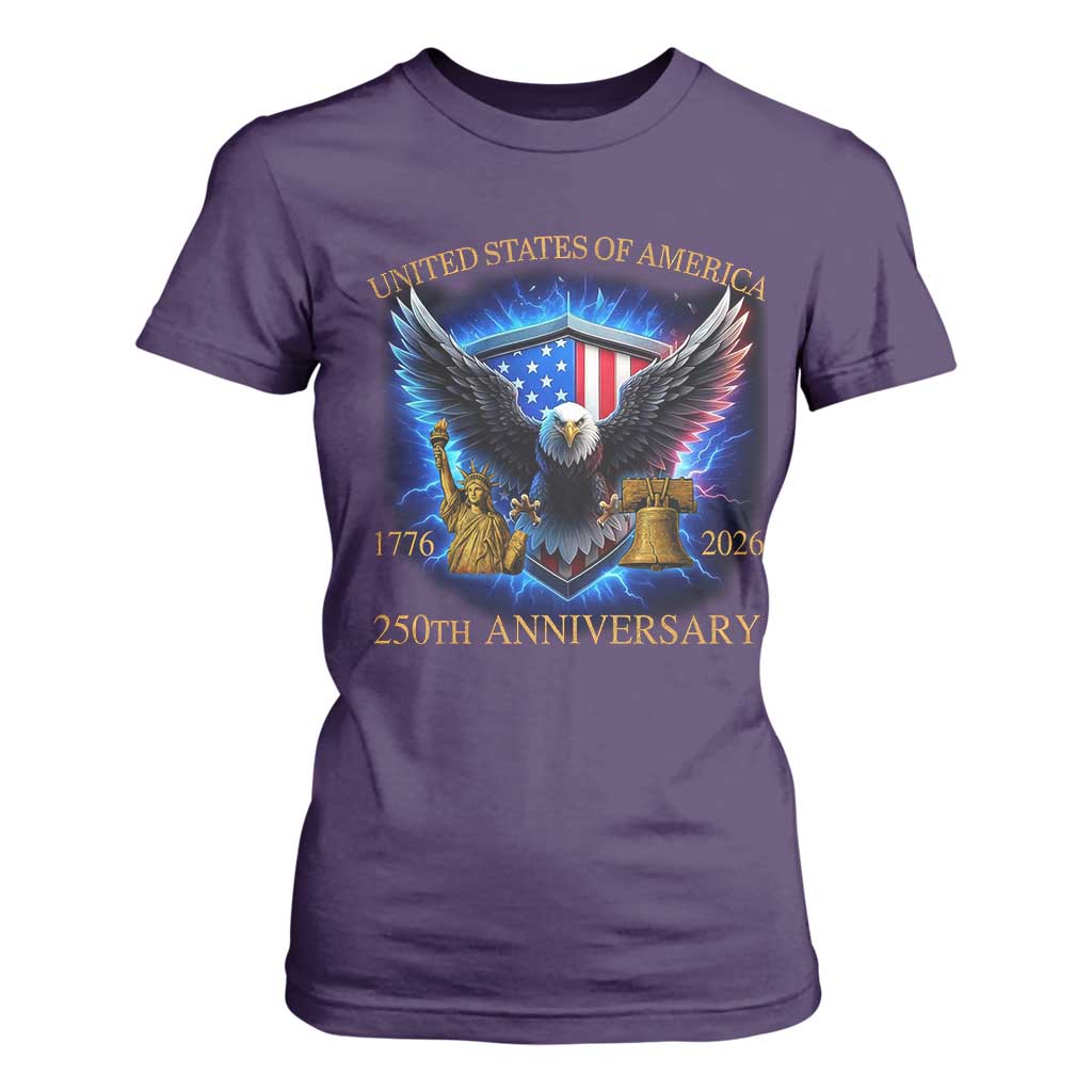 250 Years America Flag T Shirt For Women Eagle 250th Anniversary USA Patriotic 1776 2026 TS10 Purple Print Your Wear