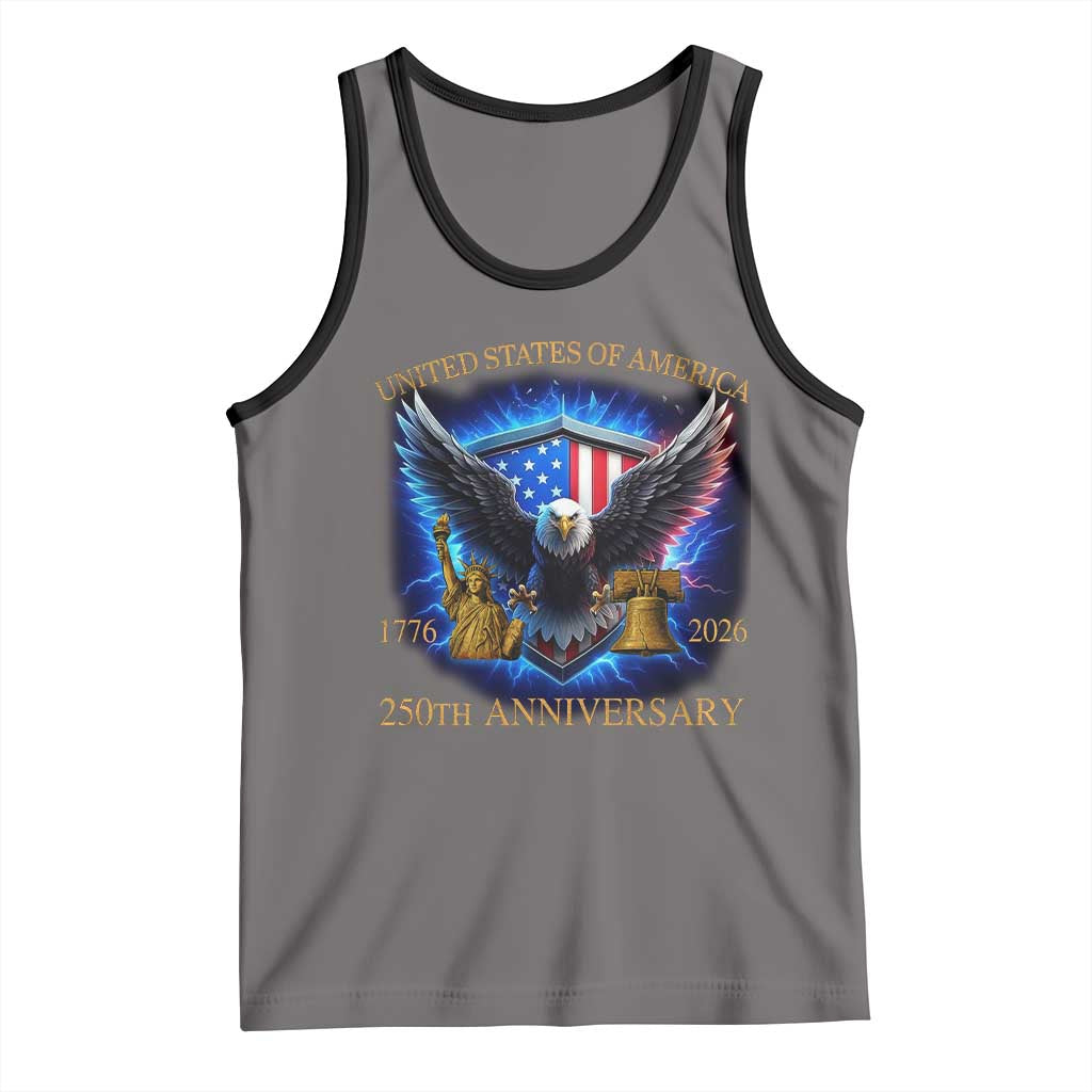 250 Years America Flag Tank Top Eagle 250th Anniversary USA Patriotic 1776 2026 TS10 Deep Heather Black Print Your Wear