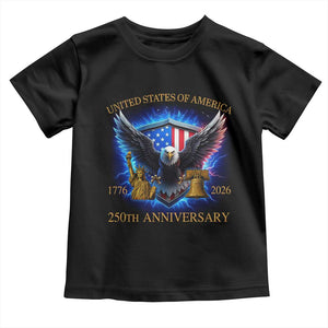 250 Years America Flag Toddler T Shirt - Eagle 250th Anniversary USA Patriotic 1776 2026 Tee TS10 Black Print Your Wear