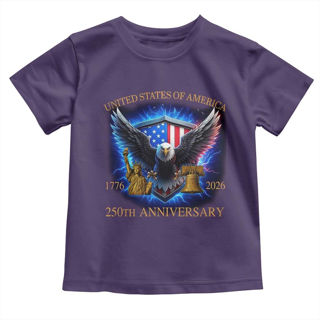 250 Years America Flag Toddler T Shirt - Eagle 250th Anniversary USA Patriotic 1776 2026 Tee TS10 Purple Print Your Wear