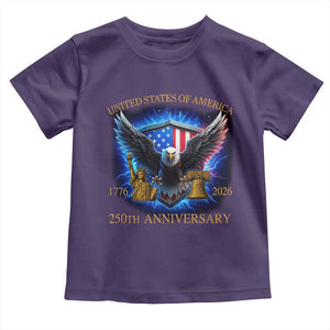 250 Years America Flag Toddler T Shirt - Eagle 250th Anniversary USA Patriotic 1776 2026 Tee TS10 Purple Print Your Wear