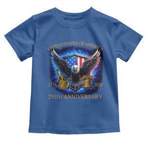 250 Years America Flag Toddler T Shirt - Eagle 250th Anniversary USA Patriotic 1776 2026 Tee TS10 Royal Blue Print Your Wear