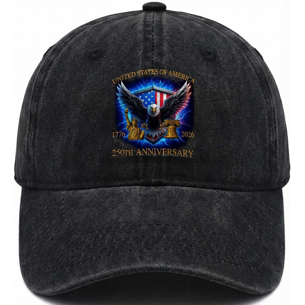 250 Years America Flag Washed Cotton Baseball Cap Eagle 250th Anniversary USA Patriotic 1776 2026 TS10 Washed Cap Universal Fit Black Print Your Wear