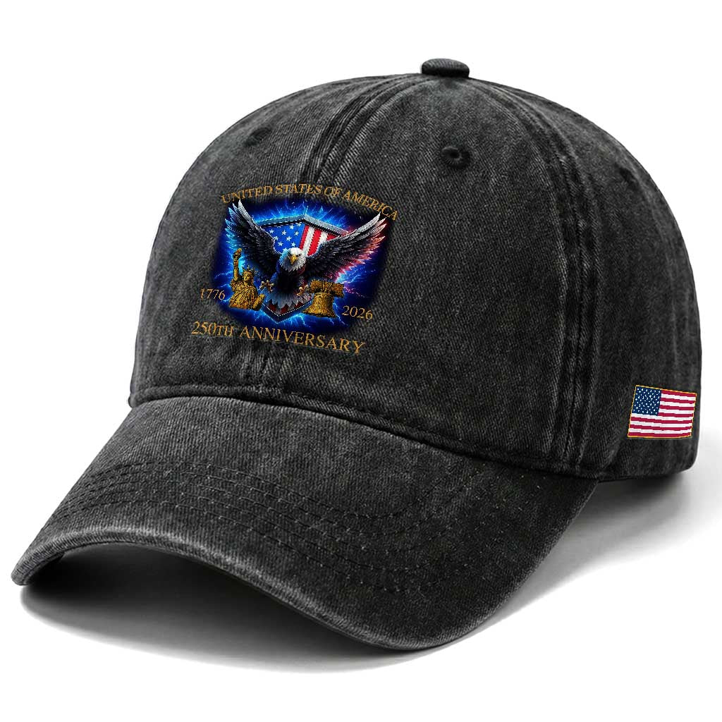 250 Years America Flag Washed Cotton Baseball Cap Eagle 250th Anniversary USA Patriotic 1776 2026 TS10 Print Your Wear