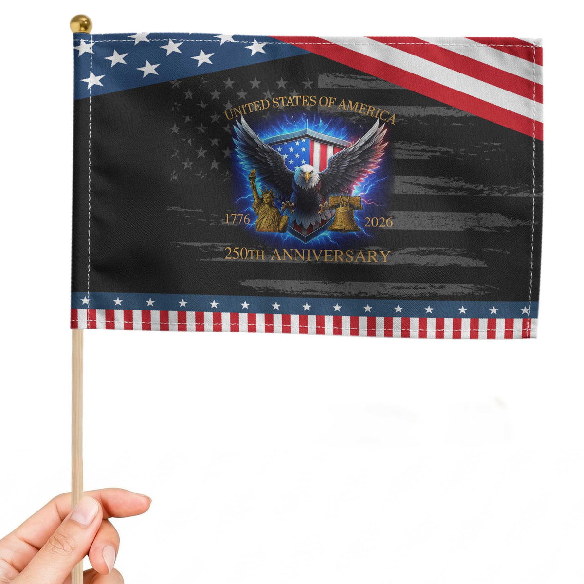 250 Years America Flag Patriotic Handheld Flag Eagle 250th Anniversary USA 1776 2026 TS10 Distressed 8.2