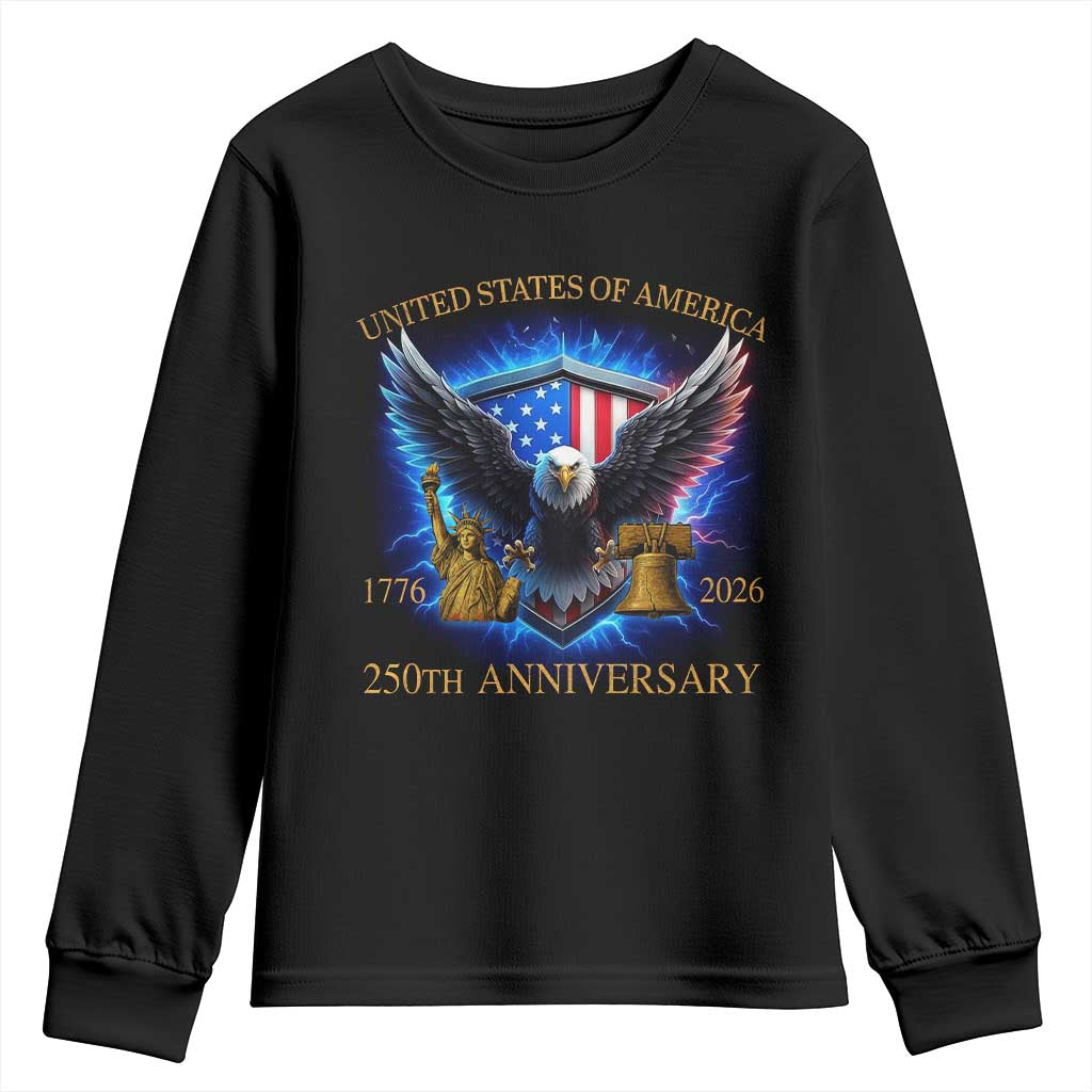 250 Years America Flag Youth Sweatshirt Eagle 250th Anniversary USA Patriotic 1776 2026 TS10 Black Print Your Wear