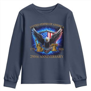 250 Years America Flag Youth Sweatshirt Eagle 250th Anniversary USA Patriotic 1776 2026 TS10 Navy Print Your Wear
