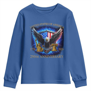 250 Years America Flag Youth Sweatshirt Eagle 250th Anniversary USA Patriotic 1776 2026 TS10 Royal Blue Print Your Wear