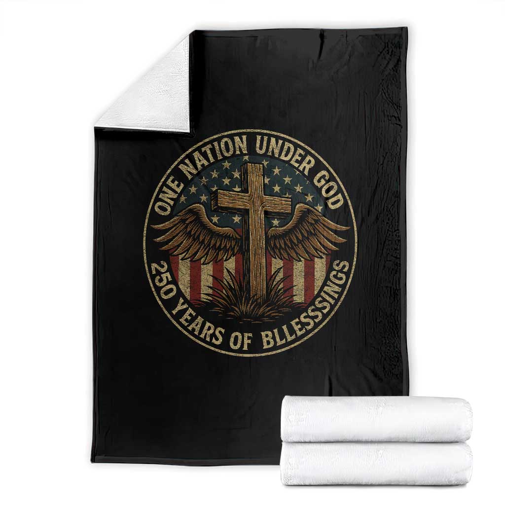 Blessings America 250 Years Throw Blanket One Nation Under God USA 250th Anniversary Patriotic Cross TS10 Black Print Your Wear