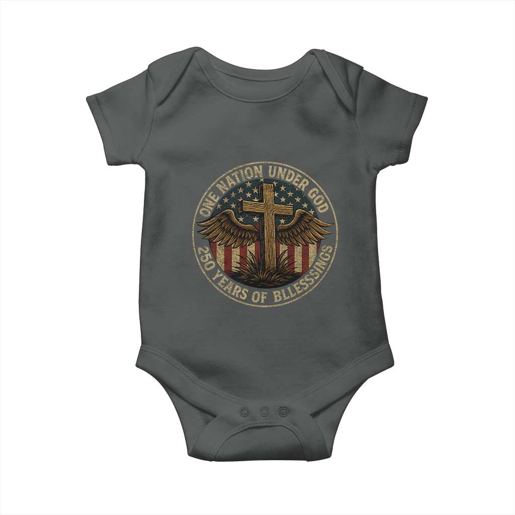 Blessings America 250 Years Baby Onesie One Nation Under God USA 250th Anniversary Patriotic Cross TS10 Dark Heather Print Your Wear