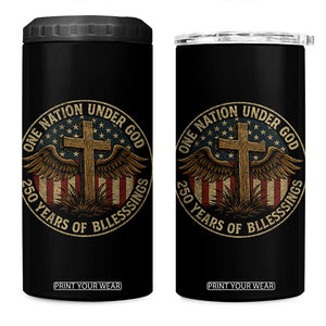 Blessings America 250 Years 4 in 1 Can Cooler Tumbler One Nation Under God USA 250th Anniversary Patriotic Cross TS10 One Size: 16 oz Black Print Your Wear