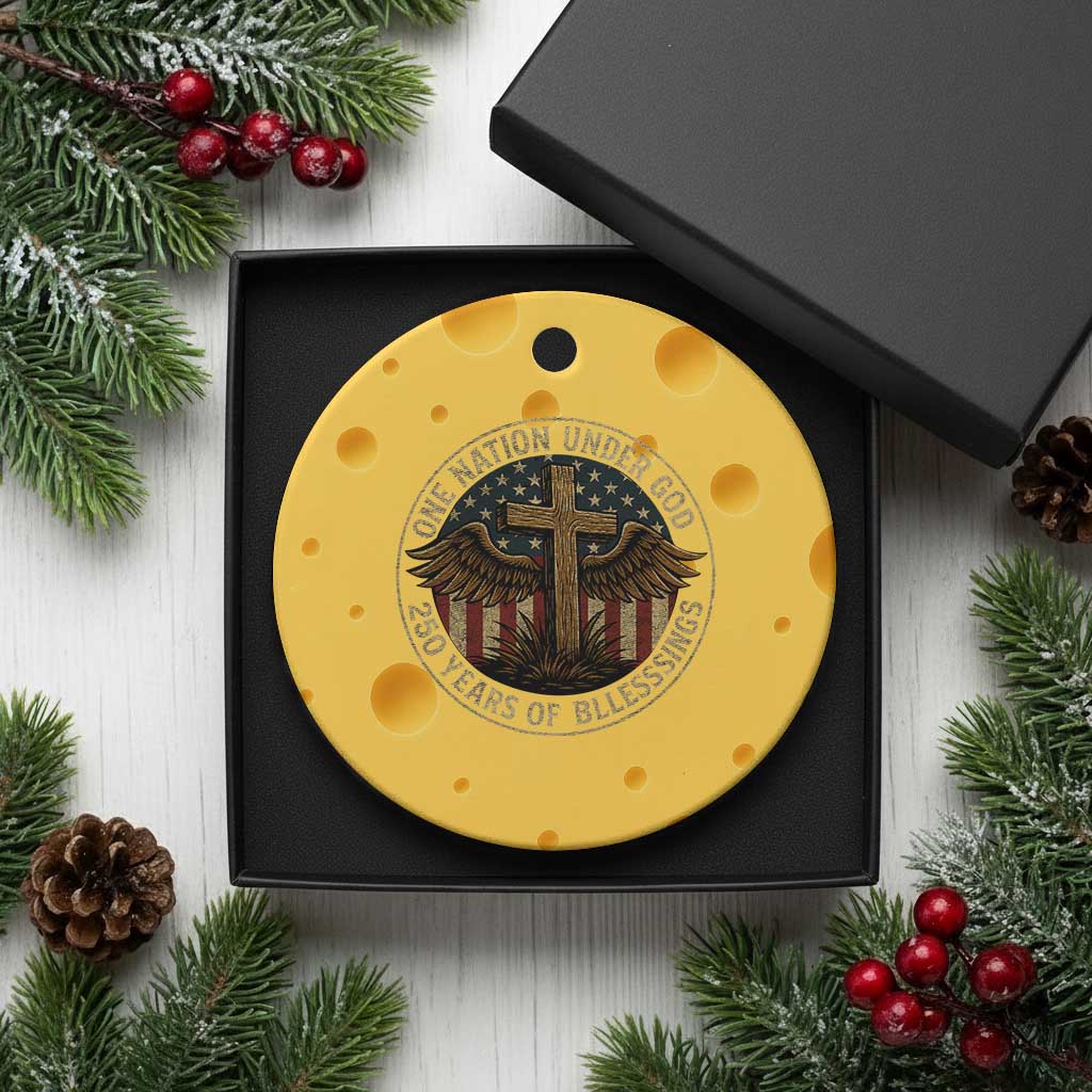 Blessings America 250 Years Ceramic Ornament One Nation Under God USA 250th Anniversary Patriotic Cross TS10 1pc Yellow Cheese Print Your Wear