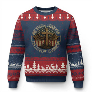 Blessings America 250 Years Ugly Christmas Sweater One Nation Under God USA 250th Anniversary Patriotic Cross TS10 Navy Red Print Your Wear