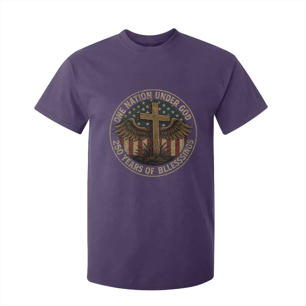 Blessings America 250 Years T Shirt For Kid One Nation Under God USA 250th Anniversary Patriotic Cross TS10 Purple Print Your Wear