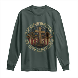 Blessings America 250 Years Long Sleeve Shirt One Nation Under God USA 250th Anniversary Patriotic Cross TS10 Dark Forest Green Print Your Wear