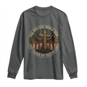 Blessings America 250 Years Long Sleeve Shirt One Nation Under God USA 250th Anniversary Patriotic Cross TS10 Dark Heather Print Your Wear